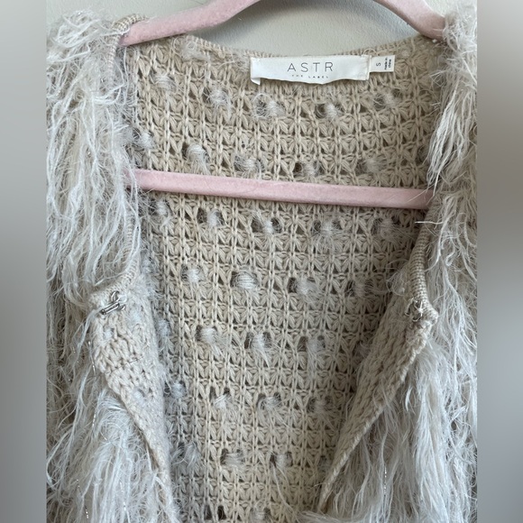 ASTR Cream Silver Sasha Furry Shag Fringe Sweater Cardigan Jacket New Years - Picture 6 of 10